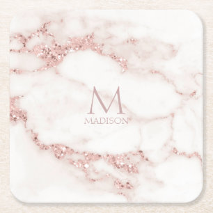 Dessous-de-verre Carré En Papier Parties scintillant en marbre moderne Monogramme R