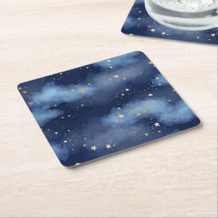 Dessous-de-verre Carré En Papier Parties scintillant Gold Stars Dark Blue Sky Motif