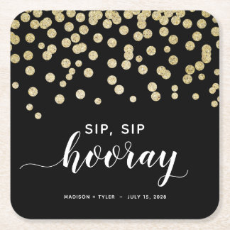 Dessous-de-verre Carré En Papier Parties scintillant noir et or Sip Sip Hooray Mari