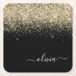 Dessous-de-verre Carré En Papier Parties scintillant Noir Or Script Monogramme Nom<br><div class="desc">Parties scintillant à étincelles noir et or Script Monogramme Nom Dessous de verre papier. Cela fait le cadeau parfait de remise de diplômes,  anniversaire,  mariage,  douche nuptiale,  anniversaire,  baby shower ou bachelorette pour quelqu'un qui aime le luxe glam et les styles chic.</div>