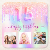 Dessous-de-verre Carré En Papier Parties scintillant photo holographique rose Quinc (Devant)