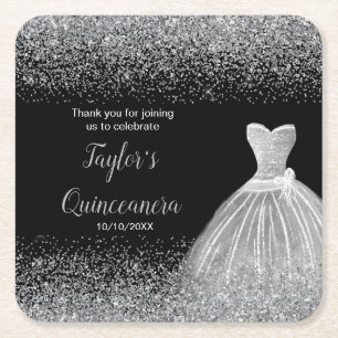 Dessous-de-verre Carré En Papier Parties scintillant Quinceanera Silver Faux