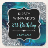 Dessous-de-verre Carré En Papier Parties scintillant turquoise Iridescente Lettres (Devant)