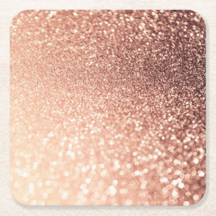 Dessous-de-verre Carré En Papier Parties scintillantes roses rêveuses d'or - pêch