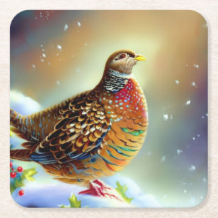 Dessous-de-verre Carré En Papier Partridge de Noël 3