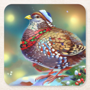 Dessous-de-verre Carré En Papier Partridge de Noël 4
