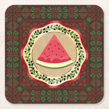 pastèque sur plaque d'olive avec tatreez palestini