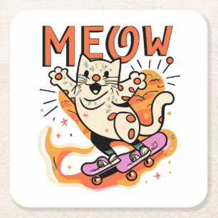 Dessous-de-verre Carré En Papier Patinage de chat Miaou