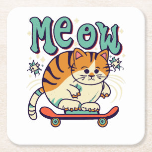 Dessous-de-verre Carré En Papier Patinage de chat Miaou