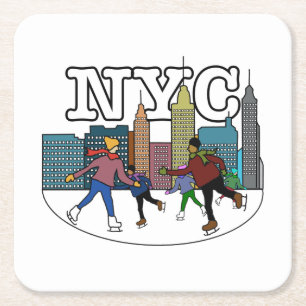 Dessous-de-verre Carré En Papier Patinage sur glace à New York