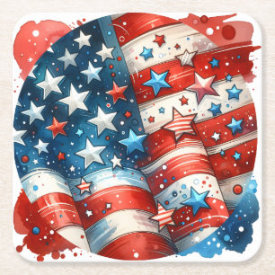 Dessous-de-verre Carré En Papier Patriotique rouge, blanc et bleu du 4 juillet