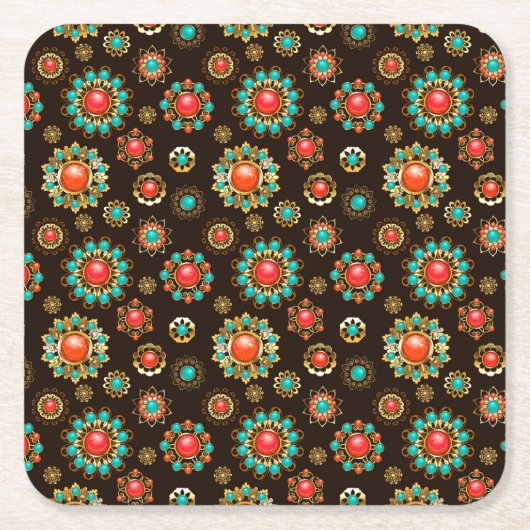 Dessous-de-verre Carré En Papier Pattern de Ethnic Brooches Seamless (Devant)
