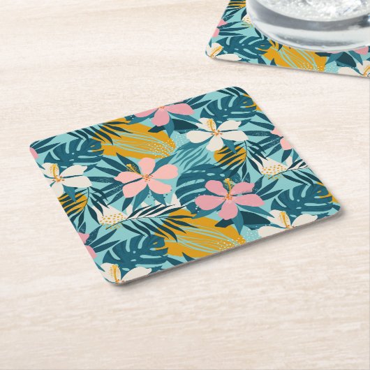 Dessous-de-verre Carré En Papier Pattern tropical hibiscus (Incliné)
