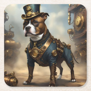 Dessous-de-verre Carré En Papier Pattes Mécaniques : Staffordshire Terrier Steampun