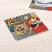 Dessous-de-verre Carré En Papier Pause café du matin (Incliné)