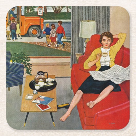 Dessous-de-verre Carré En Papier Pause café du matin (Devant)