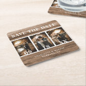 Dessous-de-verre Carré En Papier Pays Bois Mariage Photo Enregistrer La Date (Incliné)