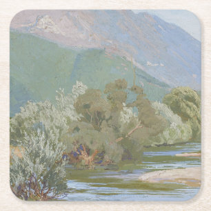 Dessous-de-verre Carré En Papier Paysage Art nouveau saisissant de la rivière Anien