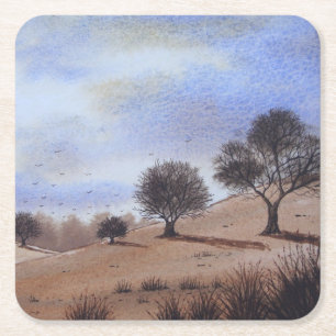 Dessous-de-verre Carré En Papier Paysage d'automne Peinture pittoresque 