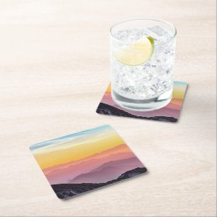 Dessous-de-verre Carré En Papier Paysage de montagne au coucher du soleil