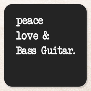 Dessous-de-verre Carré En Papier Peace Love & Basse Guitare Musicien Guitaris