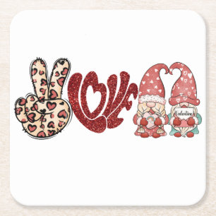 Dessous-de-verre Carré En Papier Peace Love Valentines   Saint Valentin