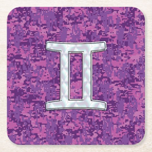 Dessous-de-verre Carré En Papier Pearl Like Gemini Zodiac Sign on Digital Camo (Devant)