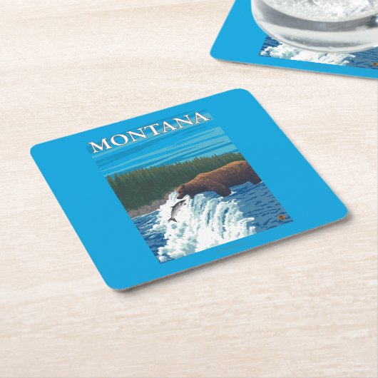 Dessous-de-verre Carré En Papier Pêche d'ours en rivière - Montana (Incliné)