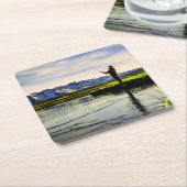 Dessous-de-verre Carré En Papier Pêcheur du lac Mountain (Incliné)