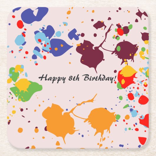 Dessous-de-verre Carré En Papier Peinture 8e anniversaire fête des éclaboussures co (Devant)