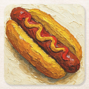 Dessous-de-verre Carré En Papier Peinture à l'huile de hot dog (#1)