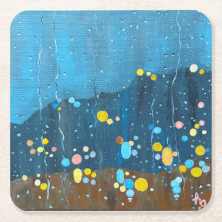 Dessous-de-verre Carré En Papier Peinture Abstraite de pluie