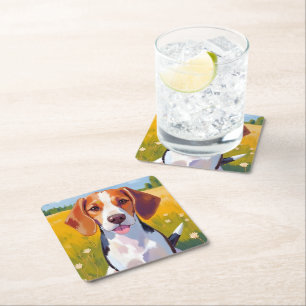 Dessous-de-verre Carré En Papier Peinture aquarelle de chien Beagle