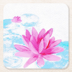 Dessous-de-verre Carré En Papier Peinture aquarelle de fleur de lotus rose