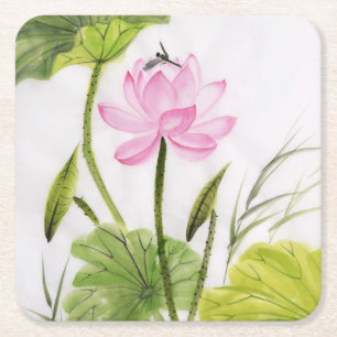 Dessous-de-verre Carré En Papier Peinture d'aquarelle de la fleur de Lotus 2