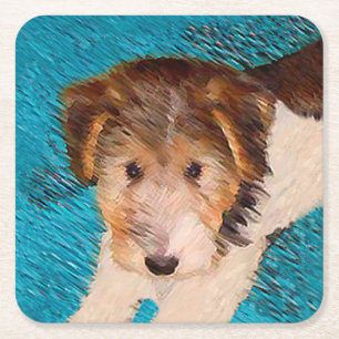 Dessous-de-verre Carré En Papier Peinture de chiot Terrier Fox - Art de chien origi