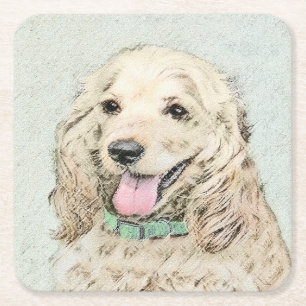 Dessous-de-verre Carré En Papier Peinture de Cocker Spaniel Buff - Art de chien ori