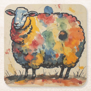 Dessous-de-verre Carré En Papier Peinture de mouton à l'aquarelle ludique
