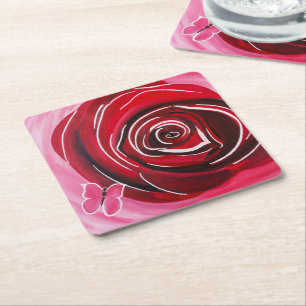 Dessous-de-verre Carré En Papier Peinture de rose papillon par Alfred Fox
