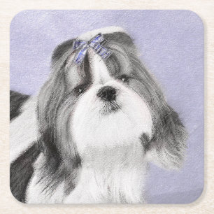 Dessous-de-verre Carré En Papier Peinture de Shih Tzu - Art de chien original migno