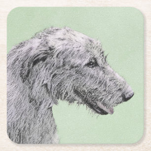 Dessous-de-verre Carré En Papier Peinture de Wolfhound irlandais - Joli art origina