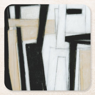 Dessous-de-verre Carré En Papier Peinture noire et blanche abstraite
