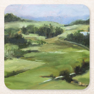 Dessous-de-verre Carré En Papier Peinture originale à l'huile de champs verts de H
