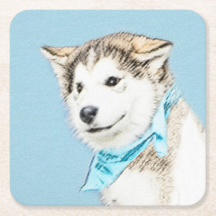Dessous-de-verre Carré En Papier Peinture Sibérienne Husky Puppy - Art Chien origin