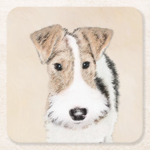 Dessous-de-verre Carré En Papier Peinture Terrier de Fox de fil - Cute Original Chi
