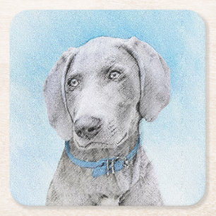 Dessous-de-verre Carré En Papier Peinture Weimaraner - Joli art original chien