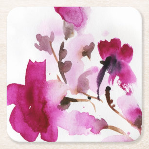 Dessous-de-verre Carré En Papier Peintures florales abstraites 4 d'aquarelle