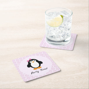 Dessous-de-verre Carré En Papier Penguin, fille du temps de la fête
