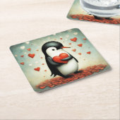 Dessous-de-verre Carré En Papier Penguin Love 1 (Incliné)