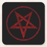 Dessous-de-verre Carré En Papier Pentagram Red Devil<br><div class="desc">Pentagramme rouge,  inversé,  texturé en cercle,  sur arrière - plan noir. Symbole occulte 666</div>